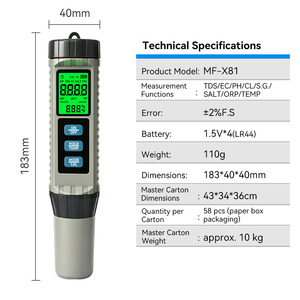 Medidor de Agua Multiparamétrico <span class=keywords><strong>8</strong></span> en 1 MF-X81, Medidor de PH, TDS, EC, Salinidad, CL, ORP para Acuarios, Hidroponía y Peceras - Product Image 4
