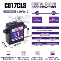 AGFRC C017CLS 0.065sec 1.7g Servomoteur numérique micro-nano sans noyau à engrenages en plastique, couple élevé, PWM 3.6-4.2V 13.5x6.2x16mm JST(JR) RC