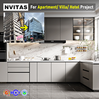 Ensemble d'armoires de cuisine modernes en bois NVITAS avec portes vitrées, construction en bois massif et contreplaqué pour hôtels, appartements, villas et projets commerciaux