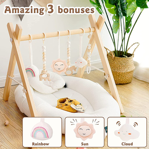 Pieghevole bambino in legno palestra con 4 in legno per bambini giocattoli di dentizione struttura attività palestra appesa Bar regalo per neonato gioco del bambino palestra - Product Image 4