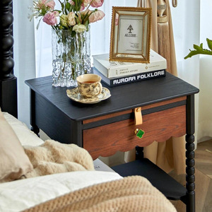 French Retro Style Nightstand Solid Wood <b>Storage</b> Cabinet For Bedroom - Product Image 5