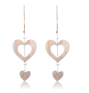 Ensemble de 2 coeurs décoratifs <span class=keywords><strong>en</strong></span> <span class=keywords><strong>bois</strong></span> pour décoration de fenêtre Pendentif gravé Sculptures suspendues - Product Image 1