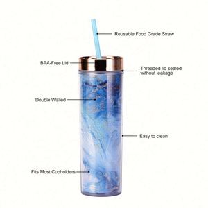 Gobelets isothermes fins de 16 oz de qualité supérieure, personnalisables, à double paroi, réutilisables avec pailles et couvercles, sans BPA, en gros et en stock - Product Image 2