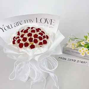 Kit de matériel pour fleurs artificielles en rose floquée, 19 mm, rouge vin, pour la Saint-Valentin, bricolage, décoration - Product Image 3