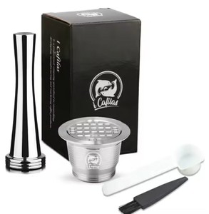 Cápsulas de Café Reutilizables de Acero Inoxidable Vacías, con Cepillo y Cuchara, en Oferta - Product Image 1