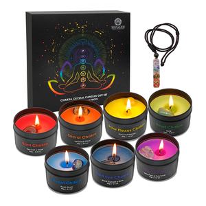 Großhandel Custom Home Decor Heilung Meditation Micaler mit Kristallen infundiert Duft Chakra 7 Set Zinn kerzen - Product Image 1