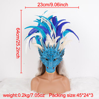 Masque de cosplay en plumes de dragon, décoration de visage fantaisie pour mascarade, masque de costume plumeux pour fête, festival, performance scénique