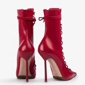 Bottes courtes sexy pour femme à lacets, style été, à talons aiguilles, avec découpes, talons fins, grande taille 44 - Product Image 3