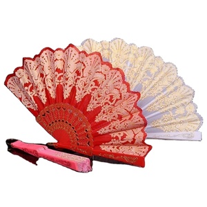 Éventail pliant de style sportif de 23 cm de longueur, en tissu plastique à motif floral pailleté or, pour mariage et fête, écologique, durable, personnalisable - Product Image 3