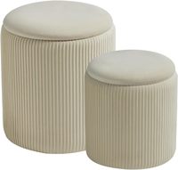 Hanyee Ensemble de 2 tabourets de vanité en velours côtelé, tabourets de rangement ronds avec couvercle en bois réversible pour chambre à coucher, salon