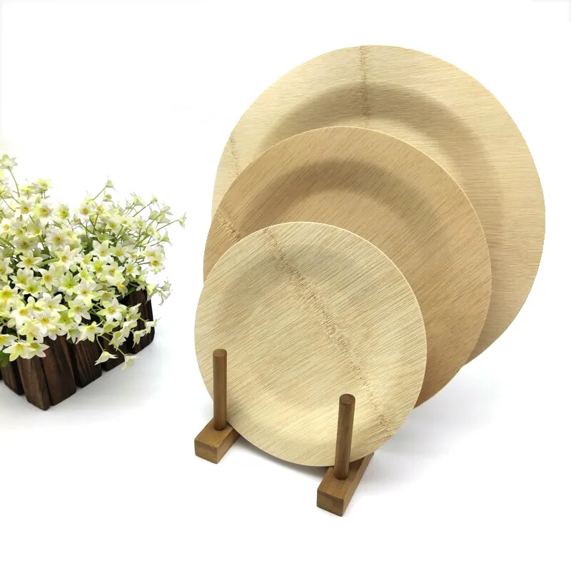 Оптовая продажа, одноразовые, прочные и экологически чистые обеденные тарелки из бамбука, квадратная/круглая посуда для кемпинга