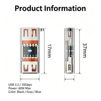 Adaptateur d'extension USB 3.2 femelle-femelle 10G 60W, connecteur de synchronisation de données à coque transparente pour extension de câble d'ordinateur