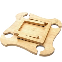 Table de pique-nique portable en bambou avec plateau et 4 porte-verres, planche à charcuterie pliable élégante et irrégulière pour le camping, la plage et le parc
