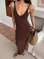 Robe longue maxi en maille unie, dos nu, col en V, sans manches, à fines bretelles, respirante, sexy, élégante, pour la plage et les vacances