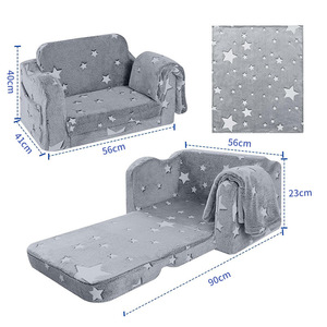 Canapé pliable pour enfants en velours gris avec étoiles, coussin moelleux pour la sieste et les jeux des enfants de 2 ans et plus - Product Image 4