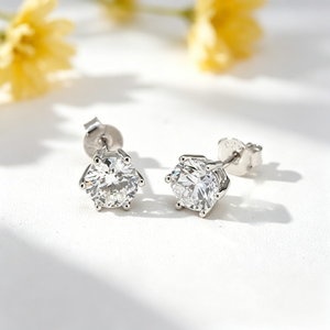 Pendientes de tuerca de plata S925 con diamantes de laboratorio de corte redondo clásico de 0.5CT y 1CT para mujer, joyería de boda, pendientes de moda con engaste de garra de aleación. - Product Image 4