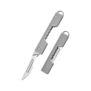 Work Record Folding Utility Knife 137mm Stainless Steel Blade Grey Handle Portable Keychain Knife - Product Image 5