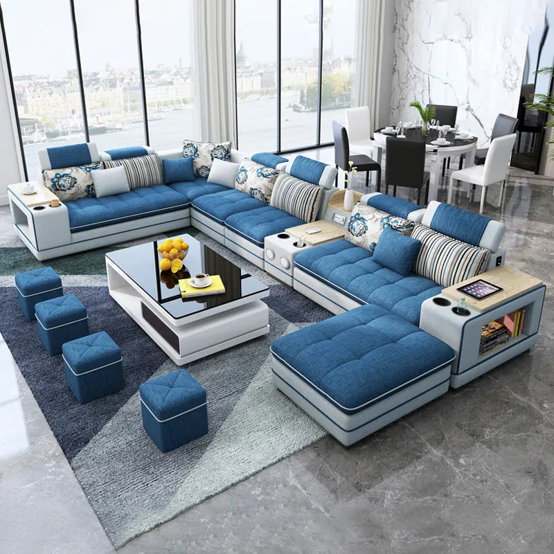 Hochwertiges modernes Design Mikro faser gewebe Schnitts ofa Modulare Luxus U-Form Home Sofa Set Möbel