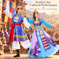 Costume de scène ethnique professionnel pour femmes et hommes, tenue de spectacle folklorique traditionnelle avec accessoires brodés en 3D