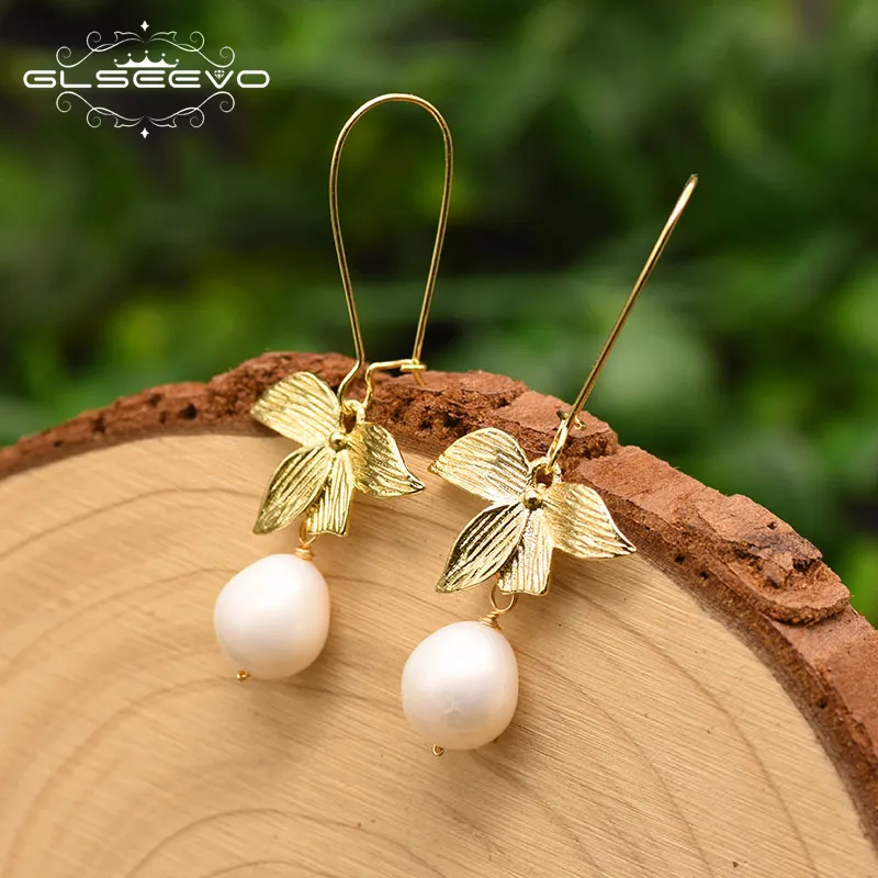 Natural Fresh Water Pearl Plant Earrings For Women Girl Lovers' Wedding Gift Minimalist Luxury Jewellery