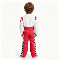 Combinaison de course à carreaux rouges et blancs pour enfants, costume de pilote de kart une pièce avec patchs brodés