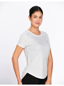 T-shirt blanc pour femme Munns & Mars en tissu polyester uni avec col rond et manches courtes, idéal pour la salle de sport - Product Image 1