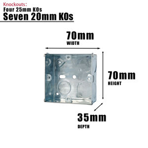 Caja <span class=keywords><strong>de</strong></span> conexiones <span class=keywords><strong>de</strong></span> fierro galvanizado 1 gang 3x3 pulgadas, 35mm profundidad, con salidas mixtas para interruptores - Product Image 2