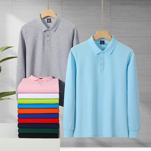 Men's Solid Color Long Sleeve Polo Shirt Cotton Knitted Workwear Custom Embroidery - Product Image 1