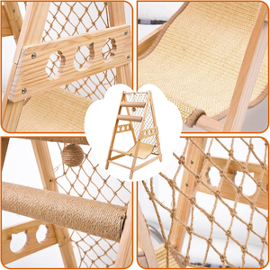 Árbol rascador para gatos con escalera, hamaca, poste rascador, red de escalada y bola de sisal colgante - Product Image 3