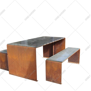 Juego de sillas sin espalda de acero Corten modernas y cómodas para uso en exteriores con recubrimiento en polvo para todas las estaciones - Product Image 4