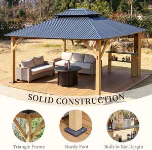 גזיבו עץ גזיבו סטנדרטי ממוסגר ארז עם גג פלדה כפולה שחור פרגולת עץ בניין גן חיצוני - Product Image 4