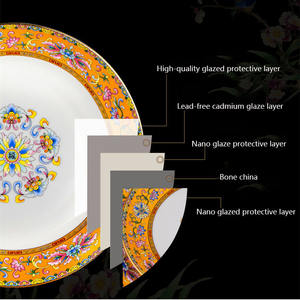 Style chinois 80 pièces ustensiles de cuisine or émail série vaisselle ensemble os porcelaine bols et assiettes porcelaine dîner ensemble - Product Image 6