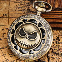 Montre de poche vintage Relogio De Bolso Tim Burton Jack Skellington avec pendentif tête de mort en métal et chaîne