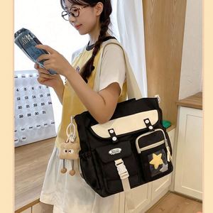 Sac fourre-tout en toile élégant et tendance, grande capacité, pour étudiants, décontracté, à bandoulière, multi-poches - Product Image 2