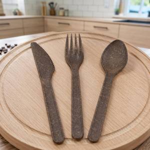 Wholesale High Quality Biodegradable Compostable Disposable <b>Coffee</b> Ground Fork Knife And <b>Spoon</b> Set For Restaurant - Product Image 1