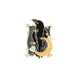 Broche de Moda, Estilo Punk Gótico, con Diseño de Cuervo, Pluma de Pájaro, Luna y Flores, para Regalo - Product Image 4