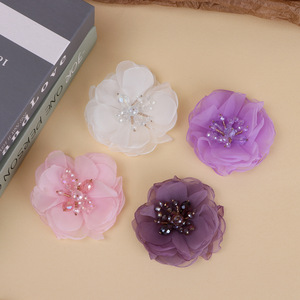 Chiffon Rhinestone Flower Applique 8Cm Flatback For Hair Clothing <b>Shoes</b> Bags <b>Decoration</b> - Product Image 2