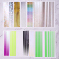 1 autocollant à ongles rayé, motif ligne fine, 12 couleurs, auto-adhésif, argent, or, blanc, noir, fluorescent