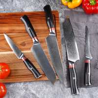 Ensemble de couteaux de cuisine en acier Damas de haute qualité, 7 pièces, couteau Santoku, couteau de chef, couteau à désosser, couteau à éplucher, avec manche en bois noir, pour cadeaux de cuisine