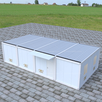 Maison conteneur préfabriquée 4 chambres avec salon, structure en acier, design moderne, couleur blanc-bleu, pour usage résidentiel, bureau ou supermarché