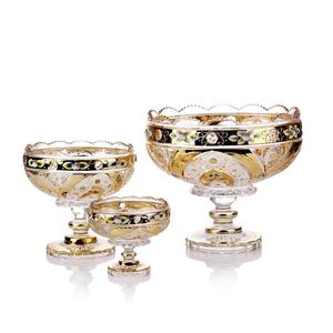 Juego de 3 Tazones de Vidrio Estilo Bohemia con Baño de Oro y Flores de Plástico - Product Image 4