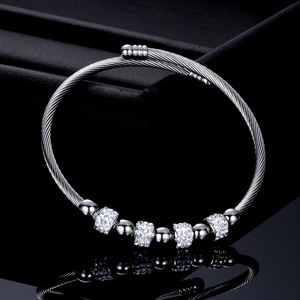 Bracelet en diamant, câble de 3 mm, perles rondes en acier inoxydable 304, ouverture réglable, bijoux pour femmes, à porter au quotidien - Product Image 4