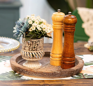 Plateau rond en bois de paulownia naturel, plateau de service en bois de style vintage pour la maison, la cuisine et le restaurant - Product Image 3