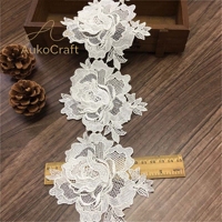 Dentelle brodée motif floral DIY de 12 cm de large pour robe de mariée, garnitures en dentelle soluble dans l'eau, tissu en polyester blanc et noir