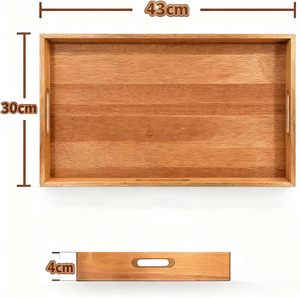 Plateau en bois 43 * 30 * 4 cm, plateau de service en bois d'acacia avec poignée pour le petit-déjeuner, le dîner, la table basse ou le pouf - Product Image 4