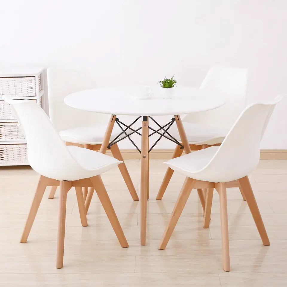 Wholesale Nordic Dinner Set Furniture Comedor 4 Sillas Modern Wood Circular White MDF Round Cafe Kitchen Dining Table with Chair