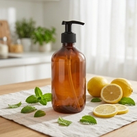 Bouteille Boston haut de gamme de 500 ml, cylindrique, en PET ambré, écologique, vide, pour gel douche, shampoing et lotion, avec pompe.