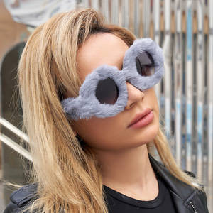 Gafas de Sol de Peluche para Mujer, Montura Redonda, UV400, Gafas de Fiesta a la Moda, Estilo TikTok, Comercio Electrónico Transfronterizo - Product Image 5