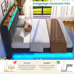 <span class=keywords><strong>Letto</strong></span> Moderno 160x200cm con Illuminazione LED, <span class=keywords><strong>Testiera</strong></span> Imbottita, Design con Stazione di Ricarica, Pannello in MDF, Arredamento Camera da <span class=keywords><strong>Letto</strong></span> - Product Image 3