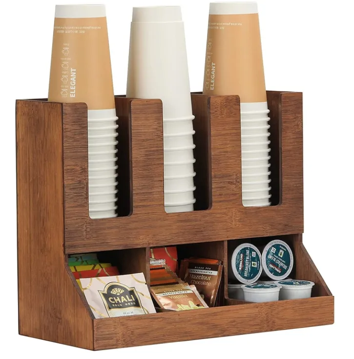 Schlussverkauf Kaffeestube Bambus-Aufbewahrungsbox Kaffeepod-Rack Einweg-Papierbecher-Aufbewahrungsregal Kaffee-Teebeutel Organisator-Box